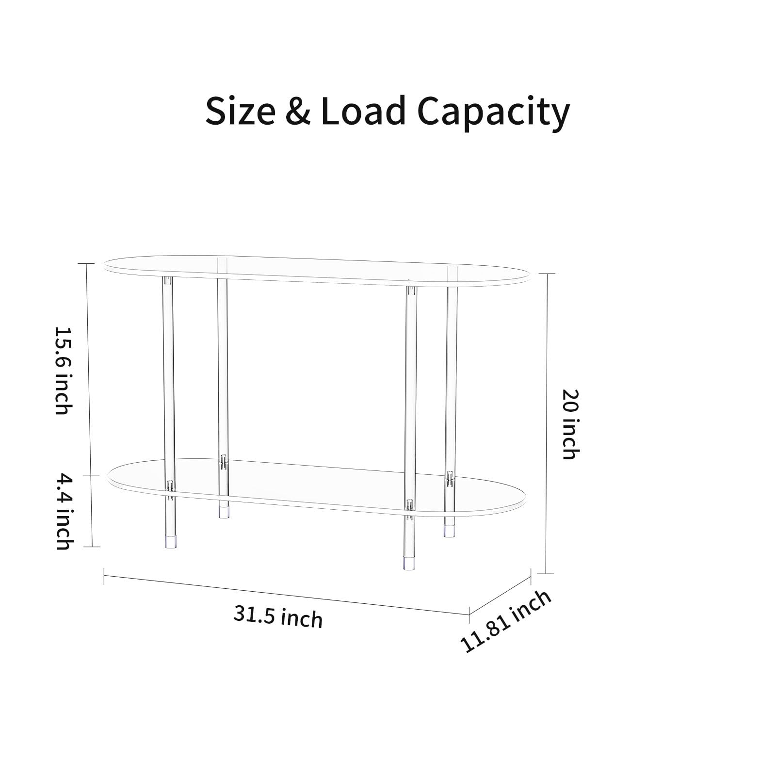 Clear Acrylic Console Table - 2 Tier Oval Storage Shelf