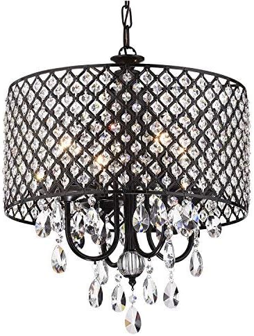 4-Lights Chrome Round Crystal Chandelier Ceiling Fixture | Beaded Drum Shade