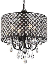 4-Lights Chrome Round Crystal Chandelier Ceiling Fixture | Beaded Drum Shade