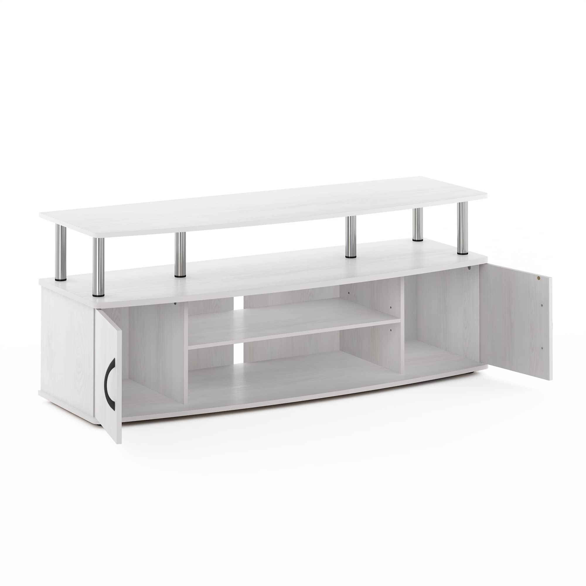 JAYA Large Entertainment Stand for TV Up to 55 Inch, White Oak/Chrome