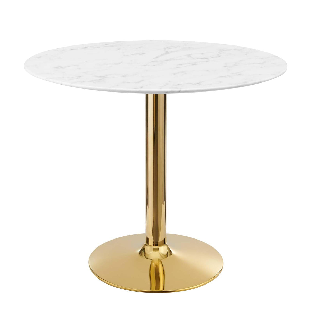 Verne Round Artificial Marble 35" Dining Table in Gold White