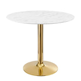 Verne Round Artificial Marble 35" Dining Table in Gold White