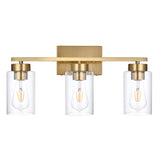 3-Light Bathroom Vanity Light, Modern Brushed Gold Wall Lights with Clear Glass Shades