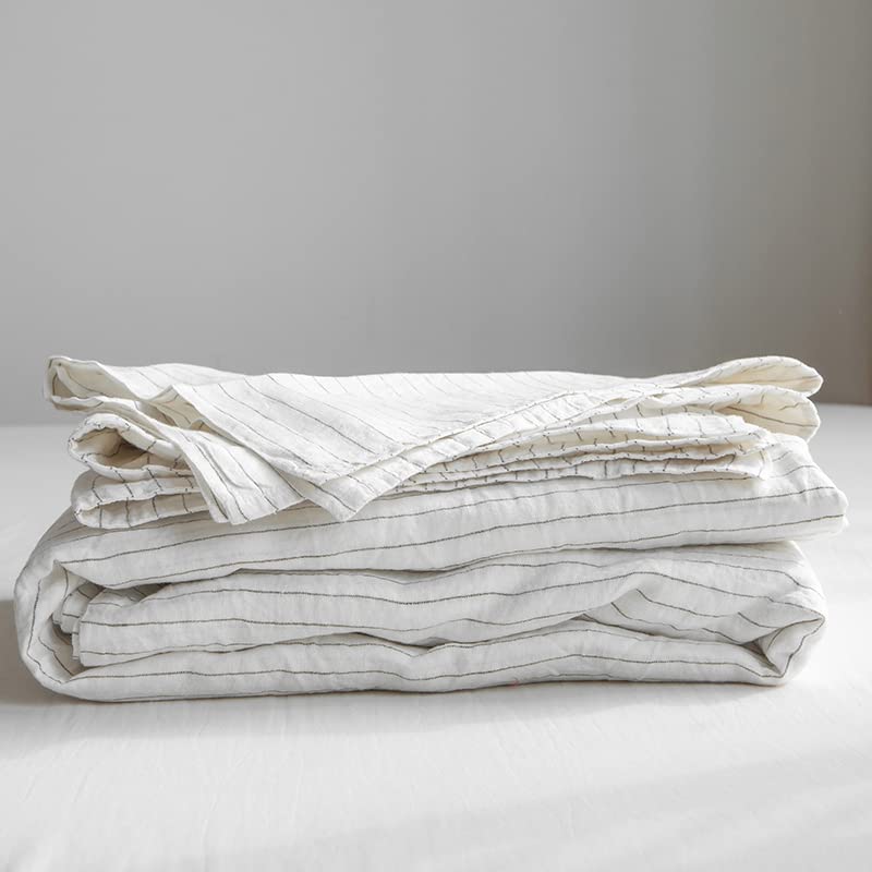 3Pcs Striped Washed Natural Flax Bedding Set