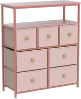 Pink Dresser, Dresser for Bedroom with 7 Drawers, Chests of Drawers & Fabric Dresser