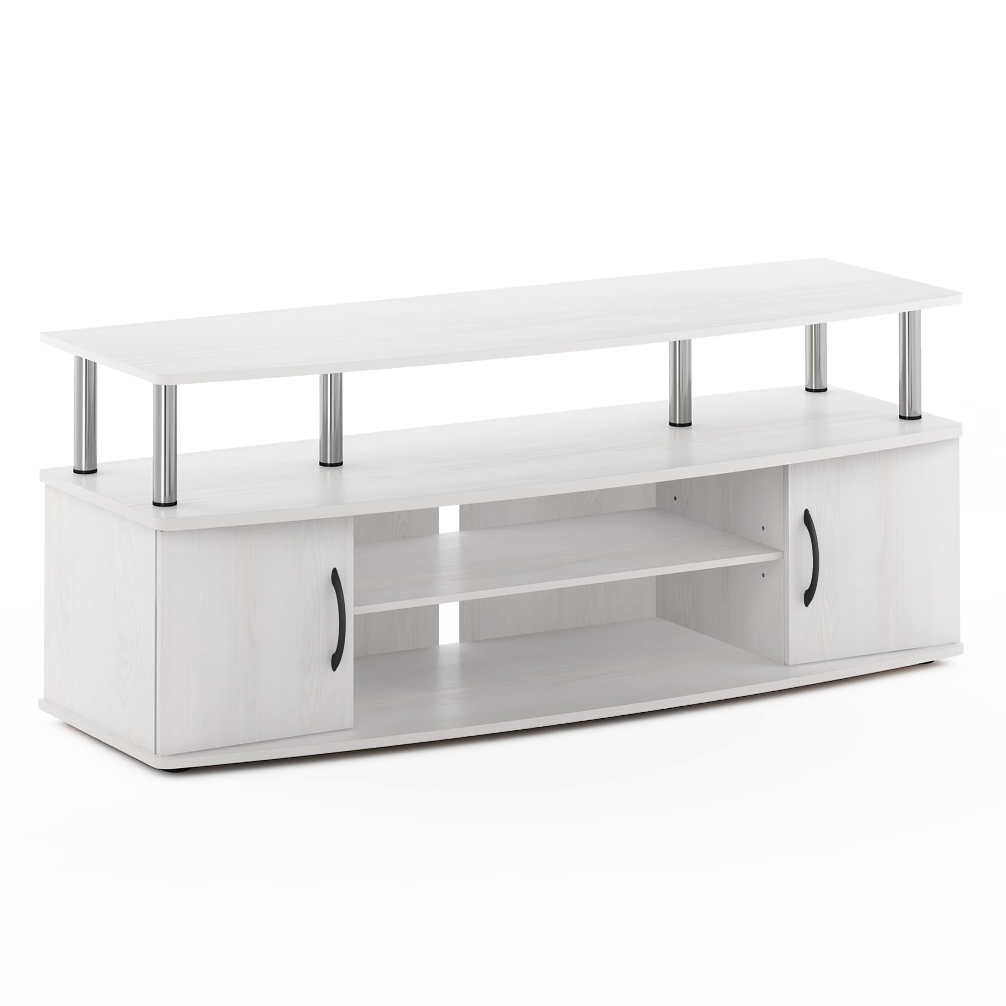 JAYA Large Entertainment Stand for TV Up to 55 Inch, White Oak/Chrome