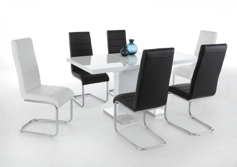 Extendible Dining Table Pedestal Table MDF High-Gloss White