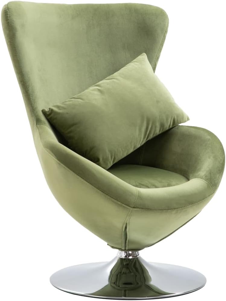 vidaXL Swivel Egg Chair with Removable Cushion, Light Green Velvet Upholstery - Ergonomic Design, 360-Degree Swivel, Plywood Frame with Chrome Base; Modern Decorative Armchair