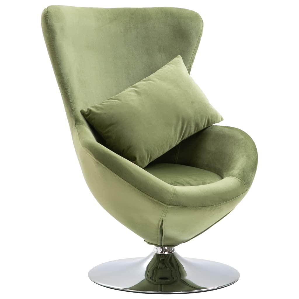 vidaXL Swivel Egg Chair with Removable Cushion, Light Green Velvet Upholstery - Ergonomic Design, 360-Degree Swivel, Plywood Frame with Chrome Base; Modern Decorative Armchair