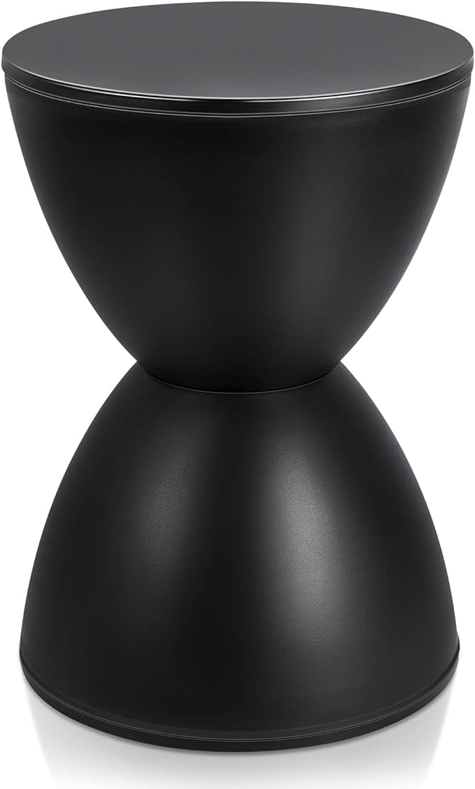 16.73" H x 11.81" W Small Plastic Black Drum Side Table Plastic Hourglass Modern End