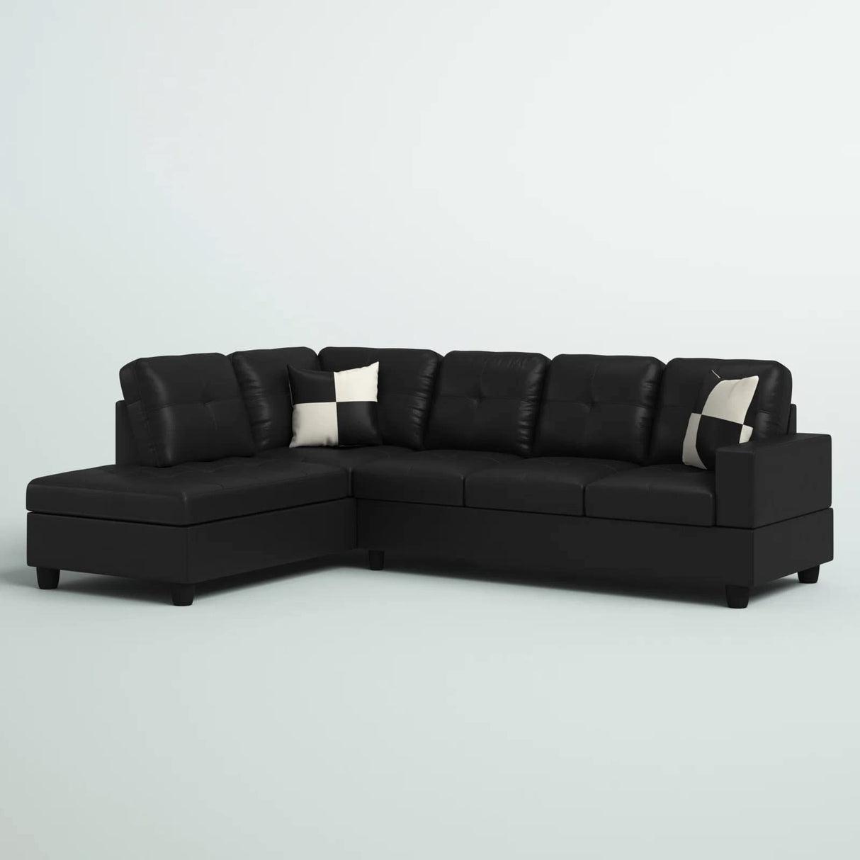 Genesis Sectional Sofa L-Shape-PU Leather, Left Facing, Black