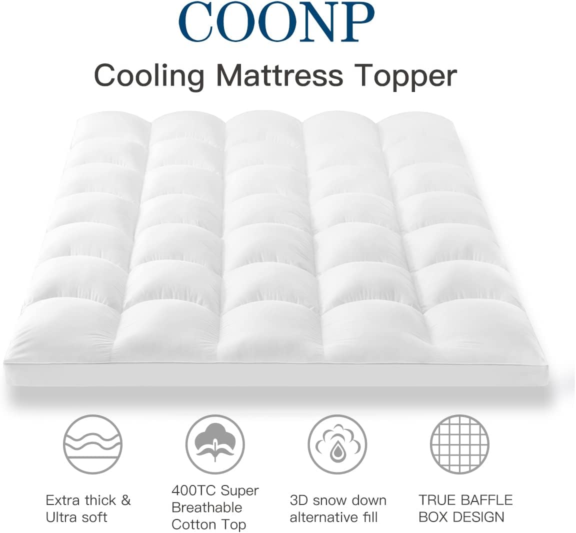 Twin XL Mattress Topper, Extra Thick Pillowtop, Cooling Mattress Topper, Plush Mattress Pad Cover 400TC Cotton Top Protector with 8-21 Inch Deep Pocket 3D Snow Down Alternative Fill