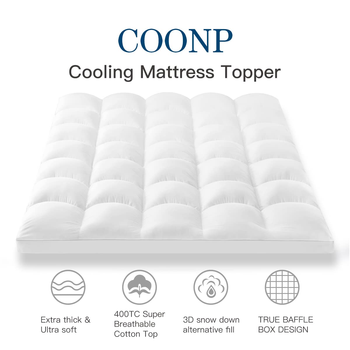 Twin XL Mattress Topper, Extra Thick Pillowtop, Cooling Mattress Topper, Plush Mattress Pad Cover 400TC Cotton Top Protector with 8-21 Inch Deep Pocket 3D Snow Down Alternative Fill