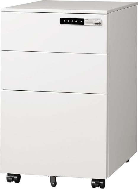 3 Drawer File Cabinet with Combination Lock, Fully Assembled Metal Filling Cabinet Except Wheels