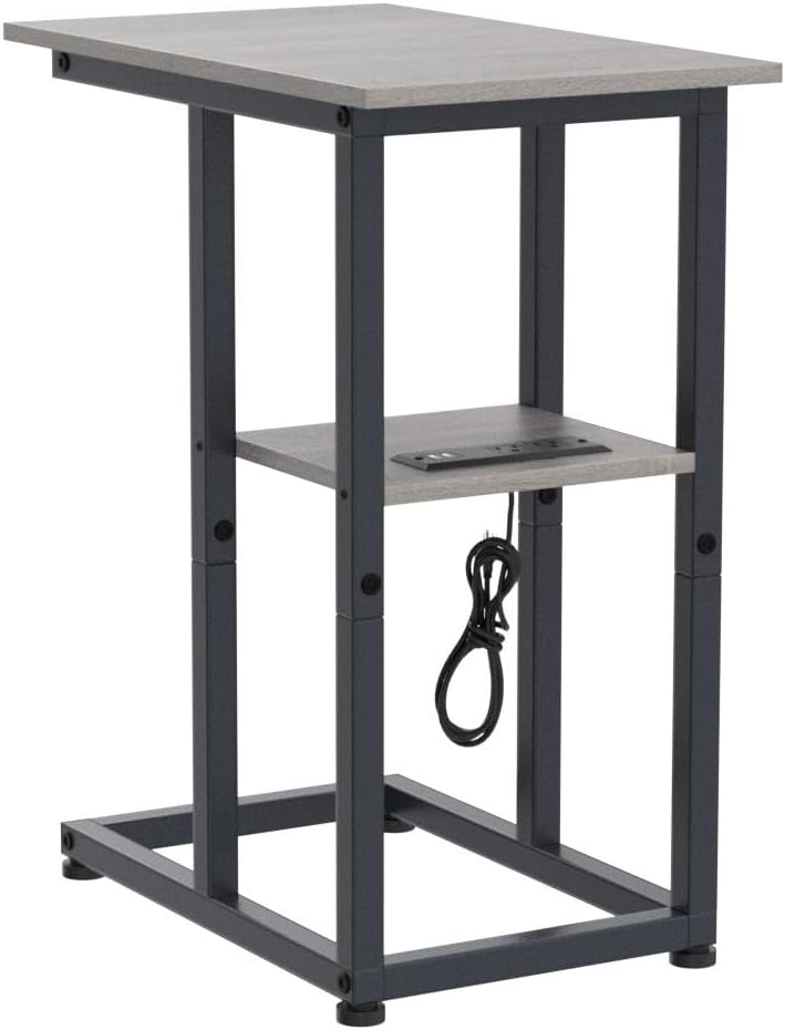 Side Table with Charging Station Set of 2 - Small C Table Narrow End Table