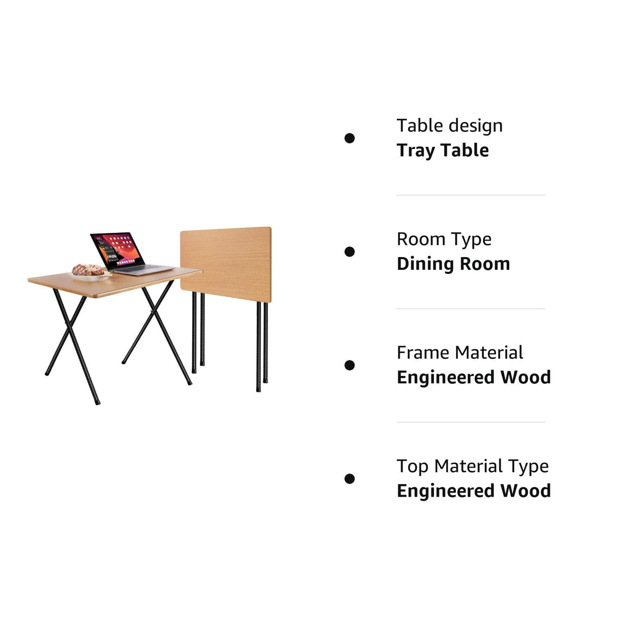 Folding TV Tray Table, 2.6-Foot TV Dinner Folding Table for Small Space Eating