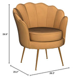 Container Furniture Direct Velvet Barrel Accent Chair with Scalloped Silhouette and Gold Metal Legs, Decorative Piece Suitable for Traditional, Modern, and Contemporary Spaces, Mustard Yellow