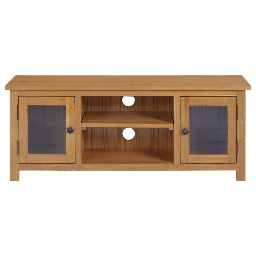 TV Stand - Durable Solid Oak Wood TV Cabinet with Doors and Open Compartments for Storage