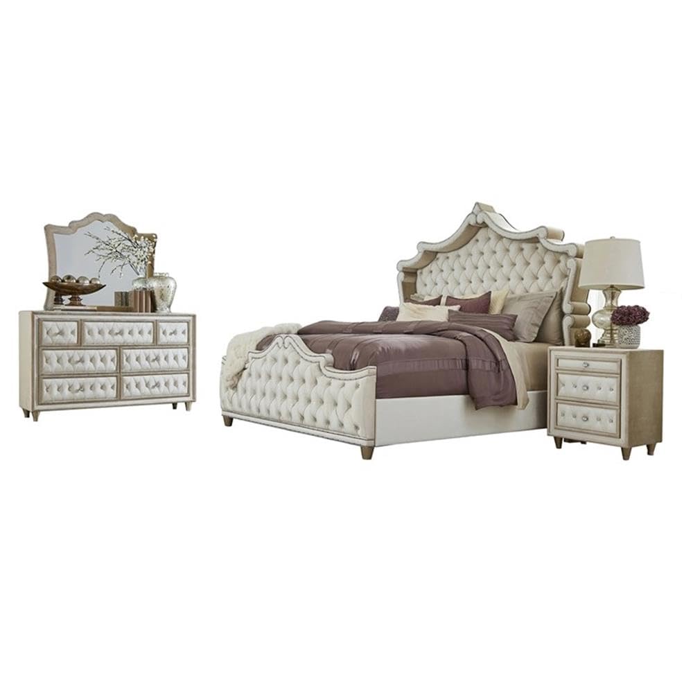 4-Piece Eastern King Upholstered Velvet Bedroom Set Ivory