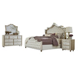 4-Piece Eastern King Upholstered Velvet Bedroom Set Ivory