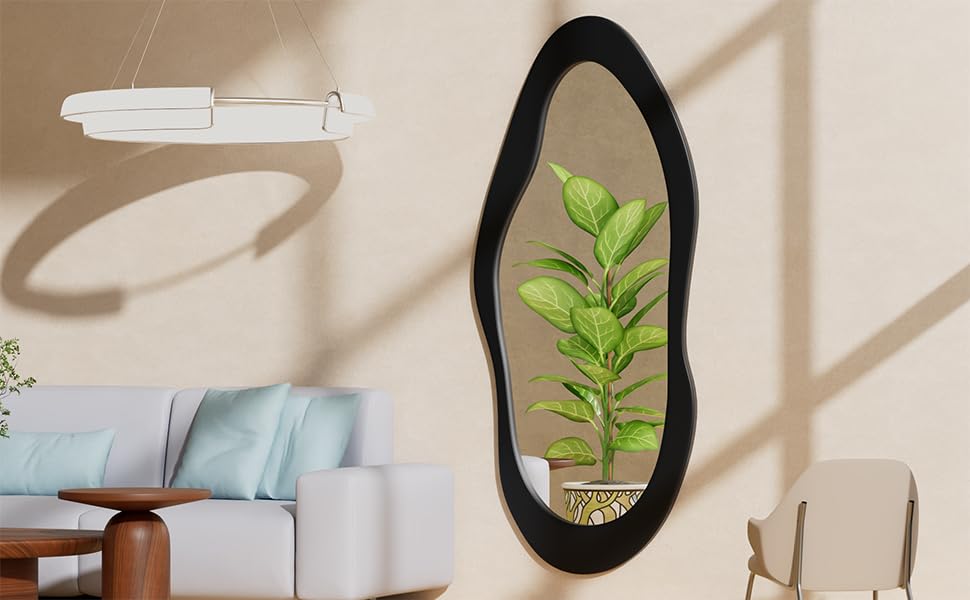 55" x 24" Irregular Wavy Full Length Mirror - Wall Mounted Wooden Frame