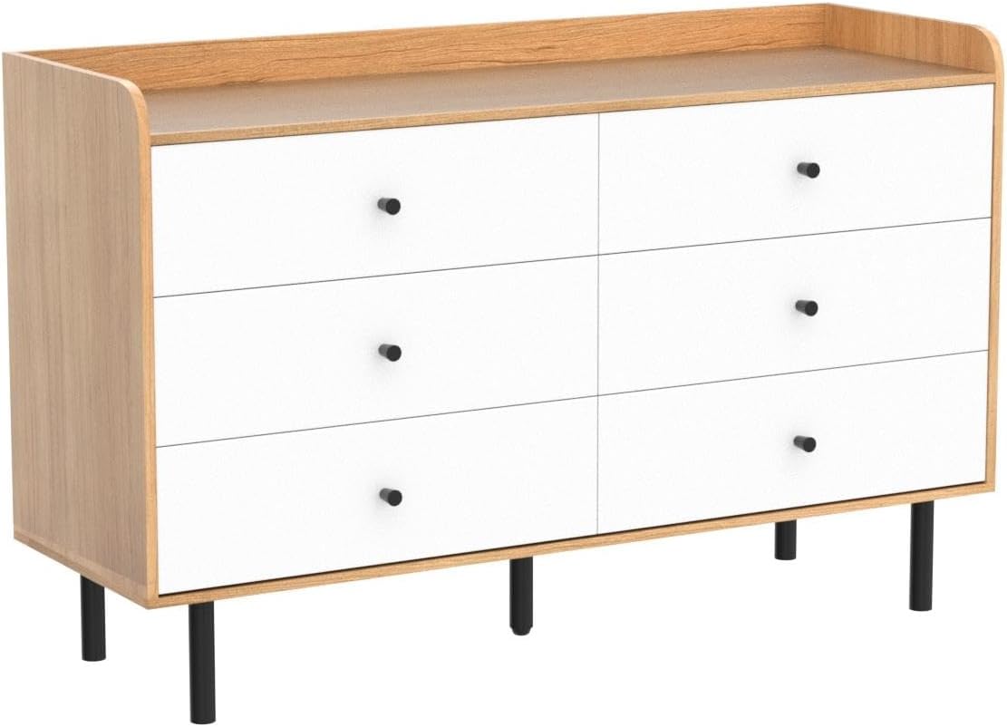 Dresser for Bedroom with 6 Drawers and Metal Handle,Sturdy Frame Modern