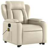 Massage Recliner Chair - Cream Faux Leather, Stand-Up Lift, Reclining, Vibration, Cup Holders