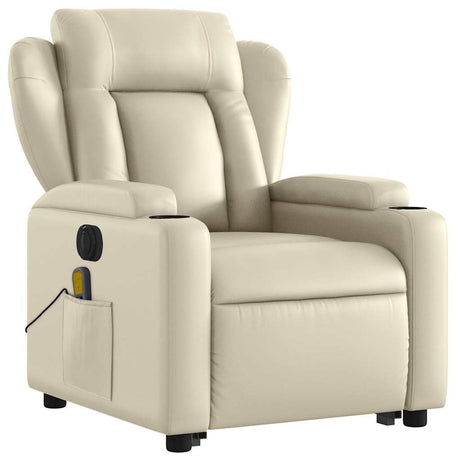 vidaXL Electric Massage Recliner Chair - Cream Faux Leather, Stand-Up Lift, Reclining, Vibration, Cup Holders