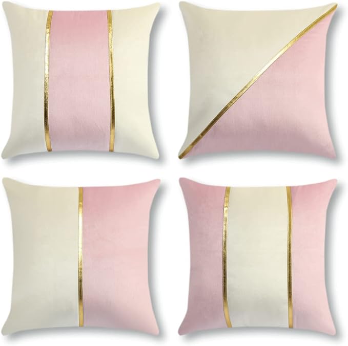 Throw Pillow Cover 18x18 Inches Velvet Decorative Pillow Covers Gold Striped