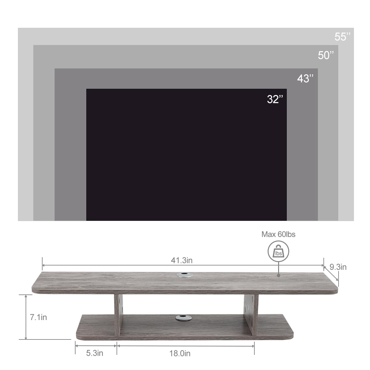 Floating TV Stand, Wall Mounted Entertainment Center and Cabinet Shelf, TV Console