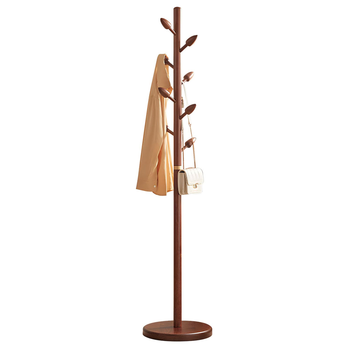 Coat Rack Freestanding Wooden Coat Tree Stand with 8 Bud-shaped Hooks