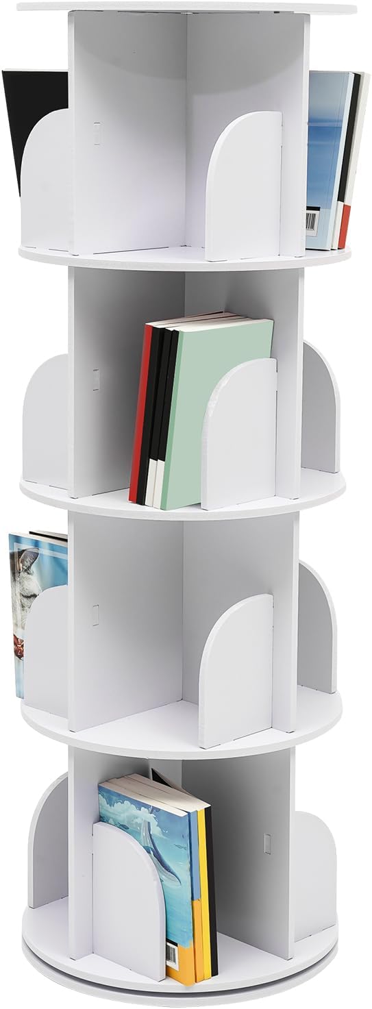 Rotating Bookshelf, Freestanding Storage Shelf, 360° Rotating White Bookshelf Round Bookcase