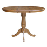 International Concepts 36" Round Top Pedestal Table with 12" Leaf-34.9" H-Dining or Counter Height, Pecan