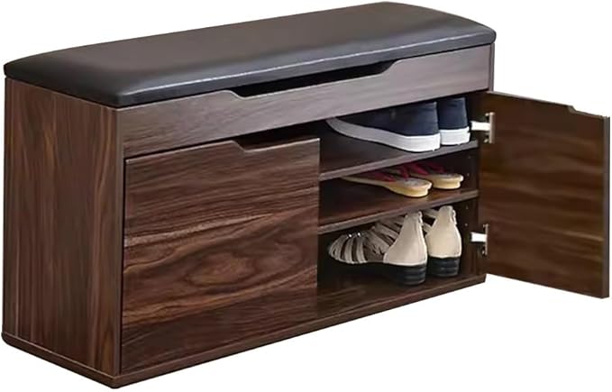 Shoe Storage Bench with Padded Cushion, Shoe Bench with Hidden Storage and Adjustable Shelf for Entryway