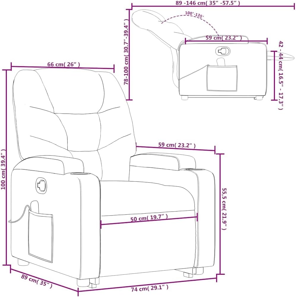 Power Lift Massage Recliner Chair - Faux Leather Armchair with Cup Holders, Manual Recline, USB-Powered Vibration, Gray