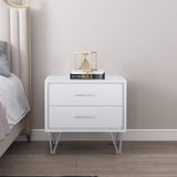 Goujxcy White Side Table, 2-Drawer Wood Nightstand with Metal Leg,20" Lx 16" W x 18" H