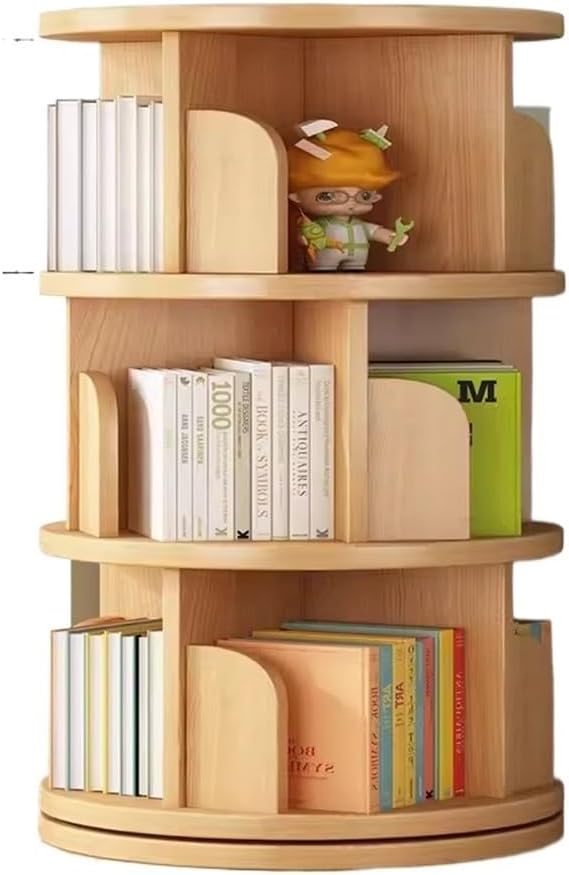Rotating Bookshelf Tower 3 Tier, 360° Rotating Bookcase, Round Kid Book Shelf