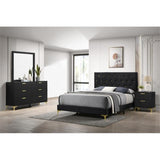 4-Piece Wood Panel Eastern King Bedroom Set Black and Gold