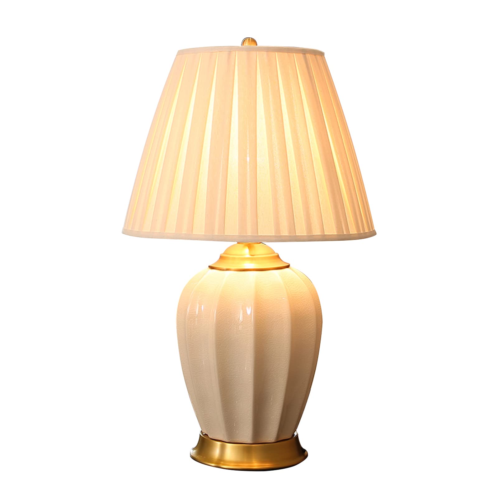 Vintage Ceramic Table Lamp with White Shade and Gold Metal Base - 15.7diameter