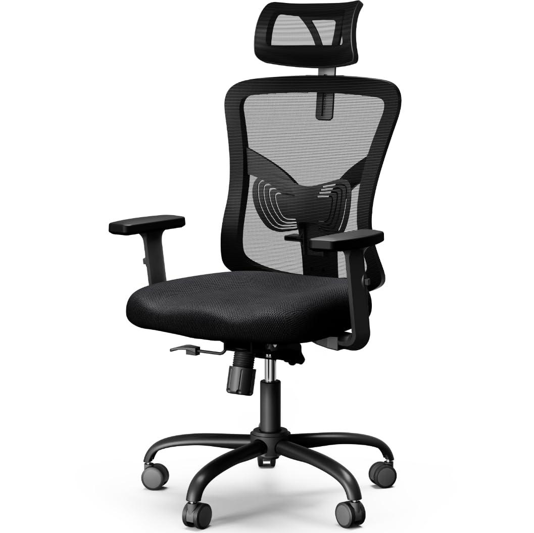 Ergonomic Office Chair, Desk Chair with 2'' Adjustable Lumbar Support, Headrest,