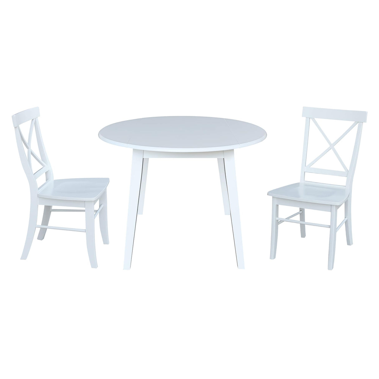 42" Solid Wood Round Dual Drop Leaf Dining Table with 2 Chairs in White