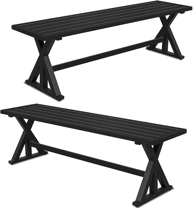 Outdoor Patio Bench Black, Garden Bench Outdoor Industrial Bench