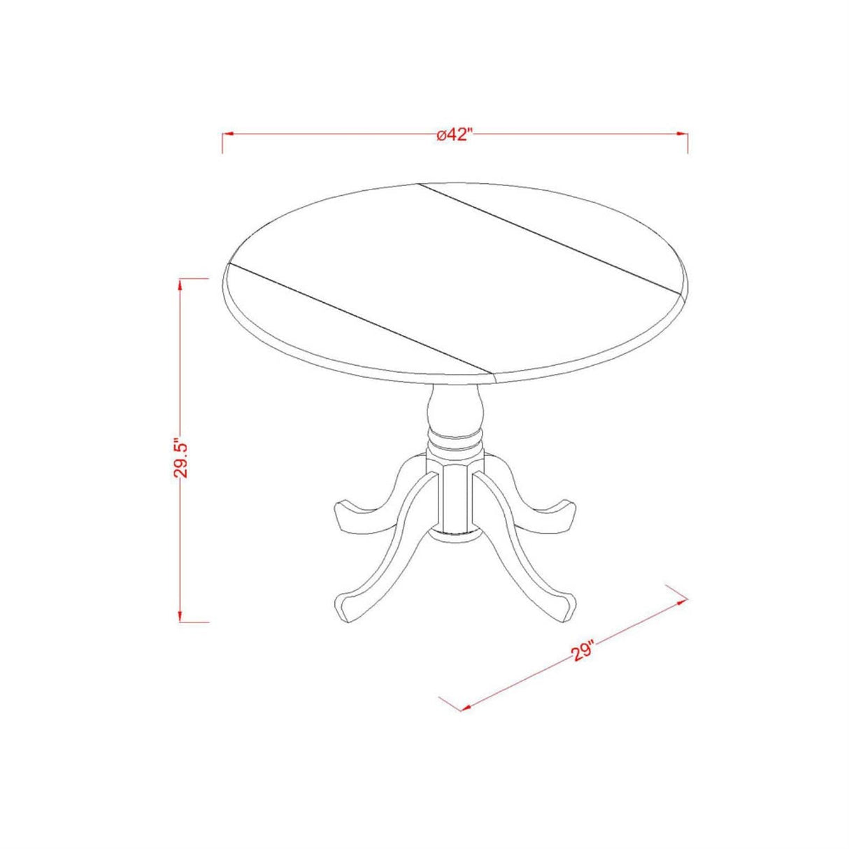 DMT-WLW-TP Dublin Modern Kitchen Table - a Round Dining Table Top with Dropleaf & Pedestal Base,