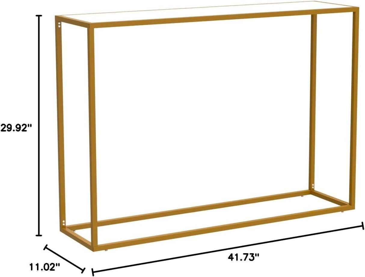 Gold Console Table,Narrow Entryway Table with Marble Top and Accent Metal Frame,