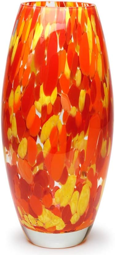 Glass Vase Orange/Yellow Confetti Hand Blown Murano-Style Art Glass