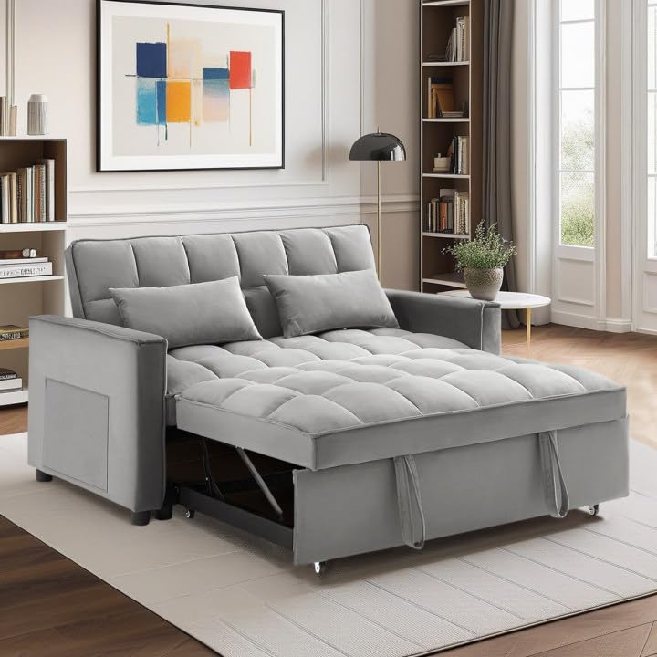 G 3-in-1 Convertible Loveseat Couch, Velvet 2-Seater Sofa with Pull-Out Sleeper