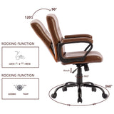 Brown Leather Ergonomic Office Chair - Mid Back with Armrests