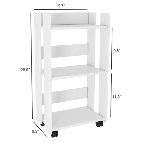 yeavs 3-Tier Side Table with Wheels, Moveable Bookshelf, Multi-Functional Rolling Bookcase Storage Cart Organizer for Office Living Room Bedroom Bathroom, White