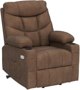 Electric Power Lift Recliner Chair for Elderly, Fabric Recliner Chair with Massage and Heat, Spacious Seat, USB Ports, Cup Holders, Side Pockets, Remote Control (Brown)