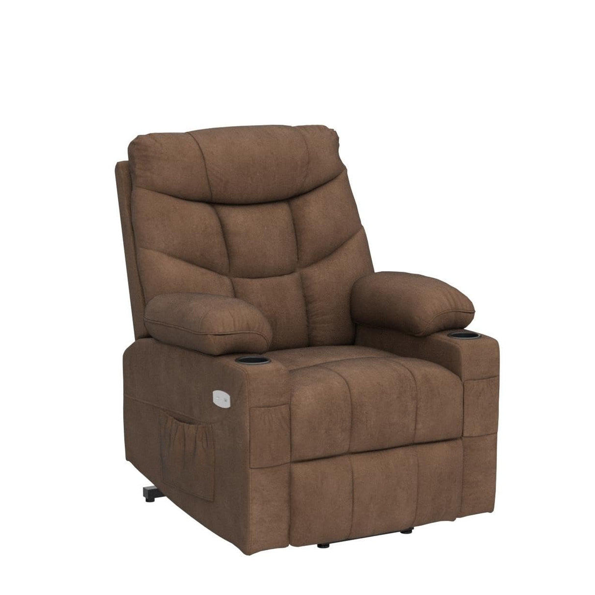 Electric Power Lift Recliner Chair for Elderly, Fabric Recliner Chair with Massage and Heat, Spacious Seat, USB Ports, Cup Holders, Side Pockets, Remote Control (Brown)